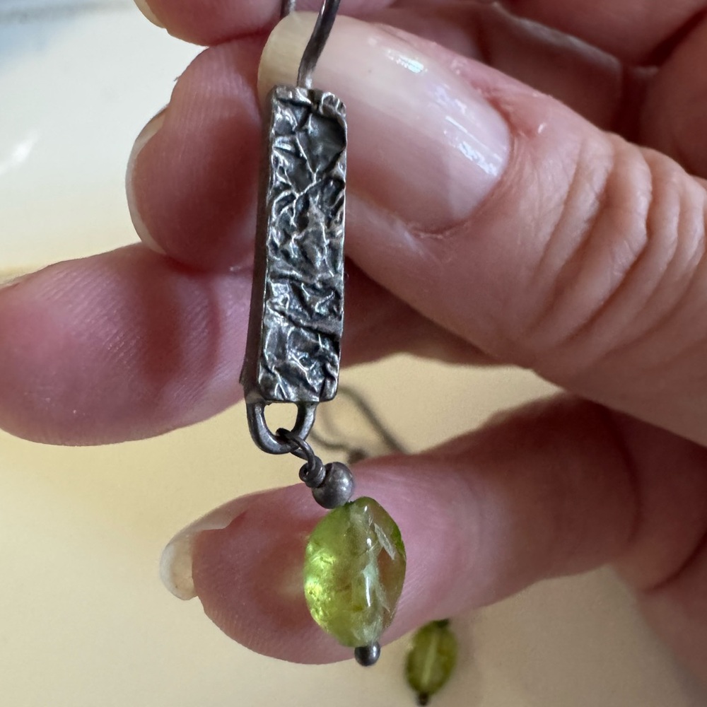 Silver and Green Dangle Earrings